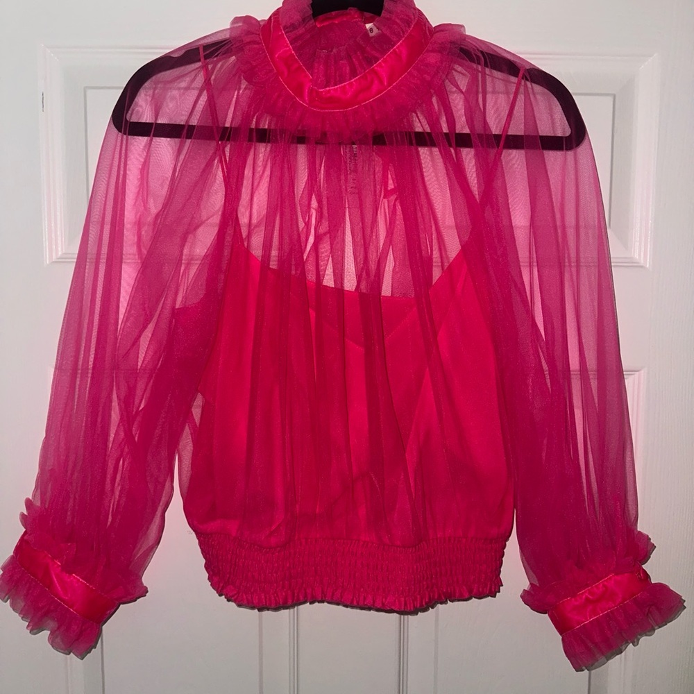 Alice + Olivia Fuchsia Sheer Blouse